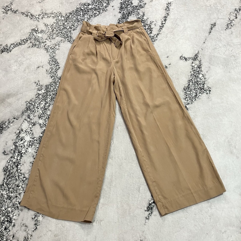 Banana Republic Pants Womens Size 8 Tan Paperbag Waist Wide Leg Belted
